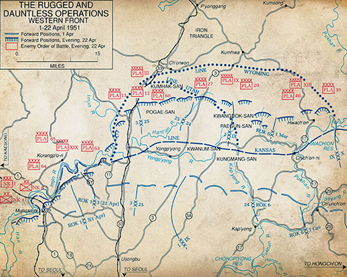 Area of 25th Division advance until 21 April 1951.