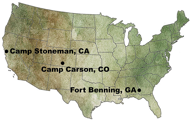 Map of Ranger training centers.
