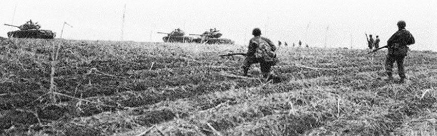 The 3rd Ranger Company advancing with tank support in the Kantongyon Valley