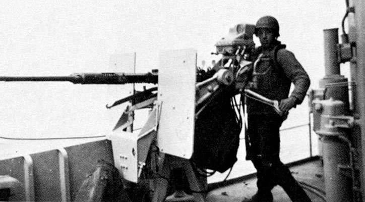 While assigned to the USS Lowry, Ghiglieri proved to be a crack marksman with the .50 caliber machinegun and served as gunner on the starboard bridge station.