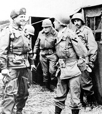 General Matthew B. Ridgway, Major General Charles D. Palmer, Commander 1st Cavalry Division, Colonel William A. Harris, Commander, 7th Cavalry Regiment and Colonel John Daskopoules, Commander of the UN Greek Battalion at Chipyong-ni, February 1951.