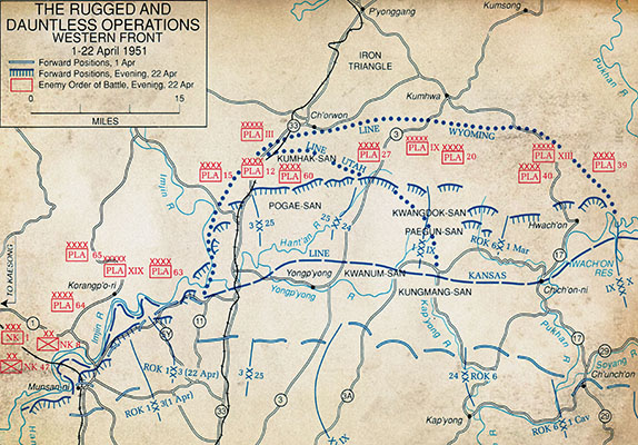 General Matthew Ridgway’s Operation RUGGED was designed to drive the Communist forces north off the KANSAS Line to the WYOMING Line and set the stage for a UN push into the Iron Triangle.