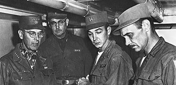 GEN Maxwell B. Taylor, EUSAK commander, visits 1st L&L in September 1953 to see the most advanced mobile color photolithograph printer in the Far East.