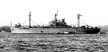 The USS Mt. McKinley (AGC-7), the amphibious flagship, served as headquarters for MG Edward Almond before going ashore in late October 1950.