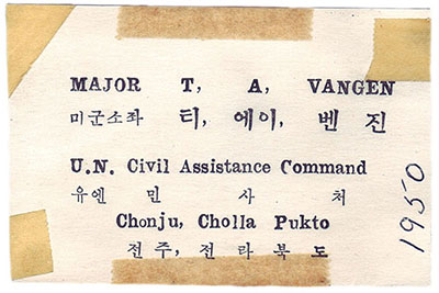 Since UNCACK personnel worked with South Korean civilian leaders and government officials, business cards were a necessity.