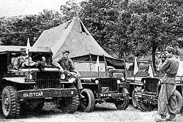 The Eighth Army [EUSA] 217th Car Company was dedicated to transport Allied military representatives and UN correspondents to and from the negotiations site. All vehicles had white flags conspicuously mounted.