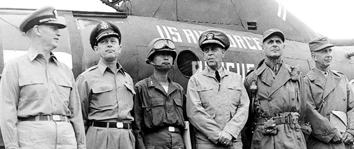 The UN delegates to the Korean Armistice talks prior to take-off for the initial meeting at Kaesong on 10 July 1952.
