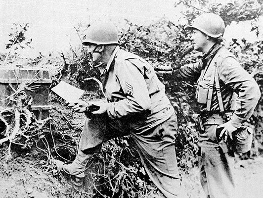 MRBC soldiers attached to First U.S. Army broadcasting surrender appeals to German soldiers. WWII MRBCs provided the organizational and operational foundation for the Korean War-era L&L Companies and MRBCs.