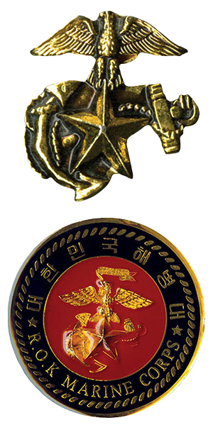 1st ROK Marine Regiment lapel insignia and coin