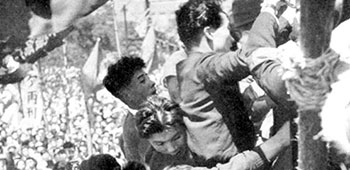 Japanese Communists swarmed the speakers’ platform from ringside seats.