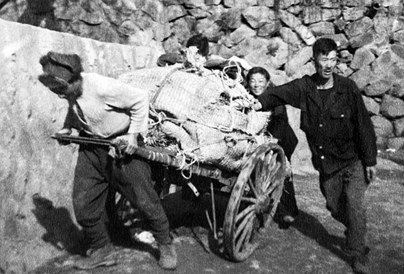 Refugees bringing charcoal up the hill where <i>Radio Pusan</i> was located (Fall 1951).