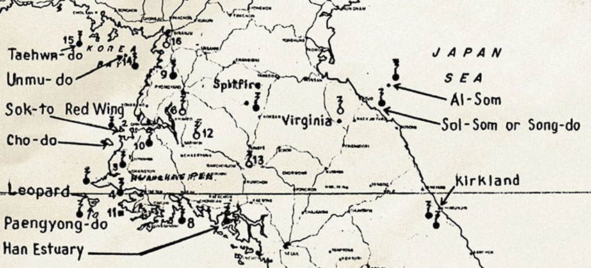 Map annotated by COL McGee depicting locations of the 8086th units and radio nodes in June 1951.