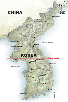 MAP: Dividing Korea along 38th Parallel