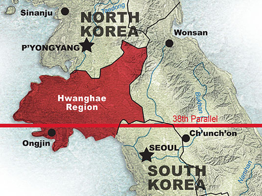 Map depicting the location of the Hwanghae region in North Korea.