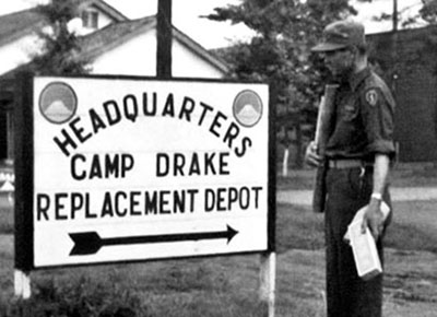 Sign indicating the location of the Far East Command (FEC) Replacement Detachment at Camp Drake, Japan.