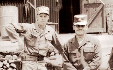 CPL Oscar ‘Pete’ Johnson, Jr., JACK parachute rigger, and SGT Thomas G. ‘Tom’ Fosmire, JACK Maritime, collect supplies for K-333 at the British Exchange in Pusan, before returning to Yo-do.