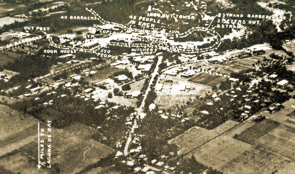 Original aerial photograph of the Los Baños concentration camp.