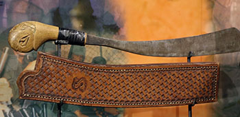 Col. Arthur D. Simons was an excellent knife maker. This bolo knife and leather sheath was of his own manufacture. He carried it with him on missions from White Star (1959) to the San Tay Raid (1970).