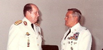 In 1983 Fry, assigned to the Office of Defense Cooperation Paraguay, during his first meeting with President General Alfredo Stroessner. During this meeting, Fry said “Unfortunately, my general, I don’t see that there can be further [military support] for Paraguay unless your ‘Democracy without Communism’ policy is relaxed enough to allow more participation in your government by the legal opposition.” This began a frank but positive relationship with the President.   