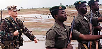 Recovered from his wound, Lamb served with 3rd SF Group at Fort Bragg in North Carolina for three years. In 1997, the FLINTLOCK exercise in Mali, with African soldiers from four nations, helped to validate the African Crisis Response Initiative (ACRI). This photo is from that exercise.