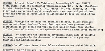 Philippine Resolution of Thanks to the “Liberator of Northern Luzon,” 15 October 1945.