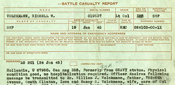 War Department 19 January 1945 Battle Casualty Message after “returning to military control.”
