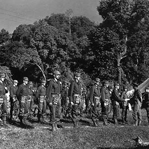 Lord Louis Montbatten visiting Arakan Field Unit of Detachment 404 Office of Strategic Services. Teknoff, India. December 1944.