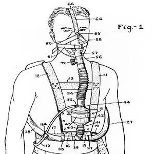 Diving Apparatus for Life Saving Work (front view) developed in 1939. Filed for Patent 16 December 1940.