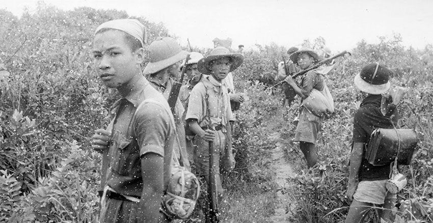 Annamese troops of SO Team DEER patrol in French Indo-China, late 1945.