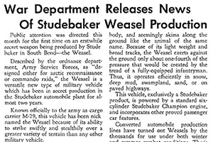 War Department Releases News of Studebaker Weasel Production